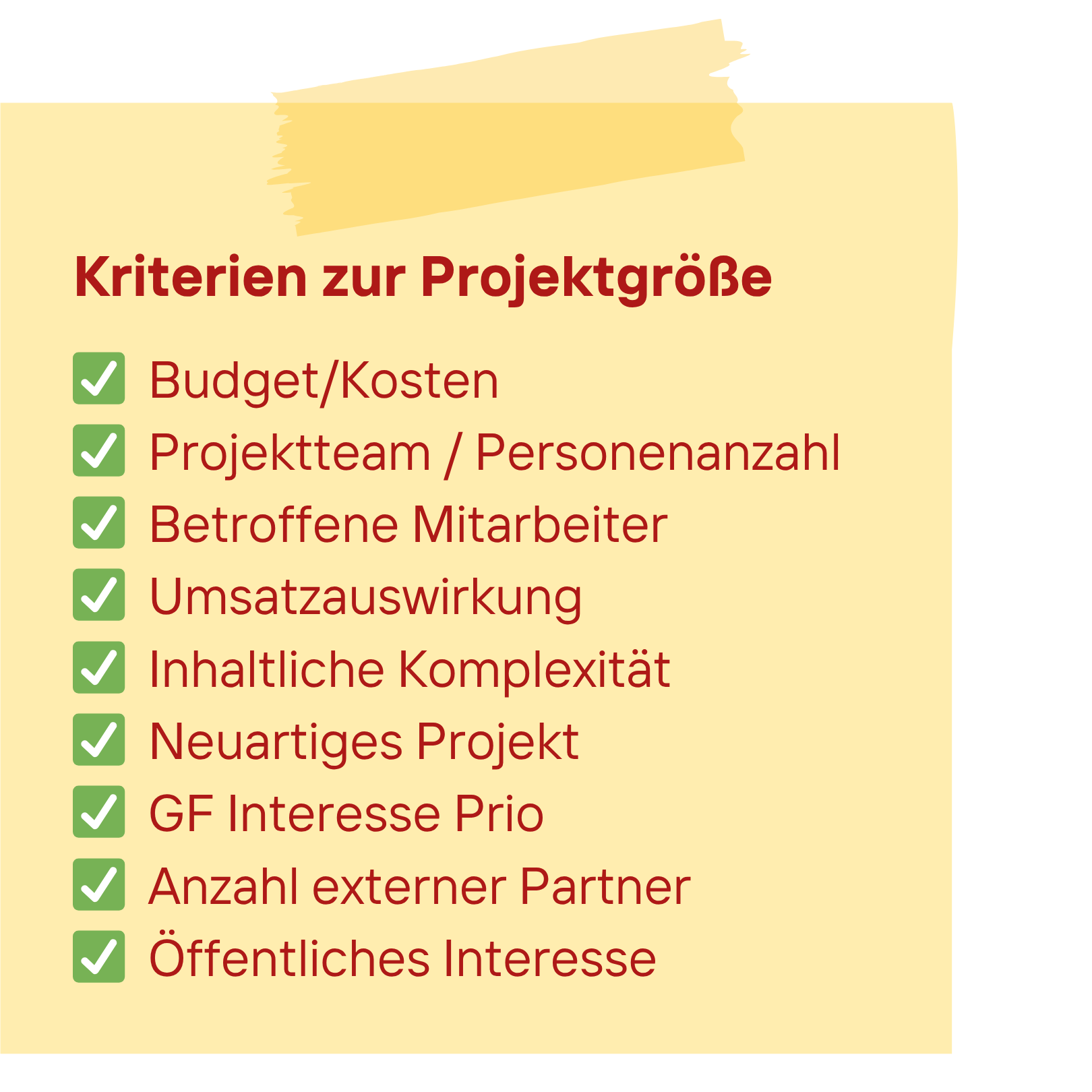 Kriterien zur Bestimmung der Projektgröße